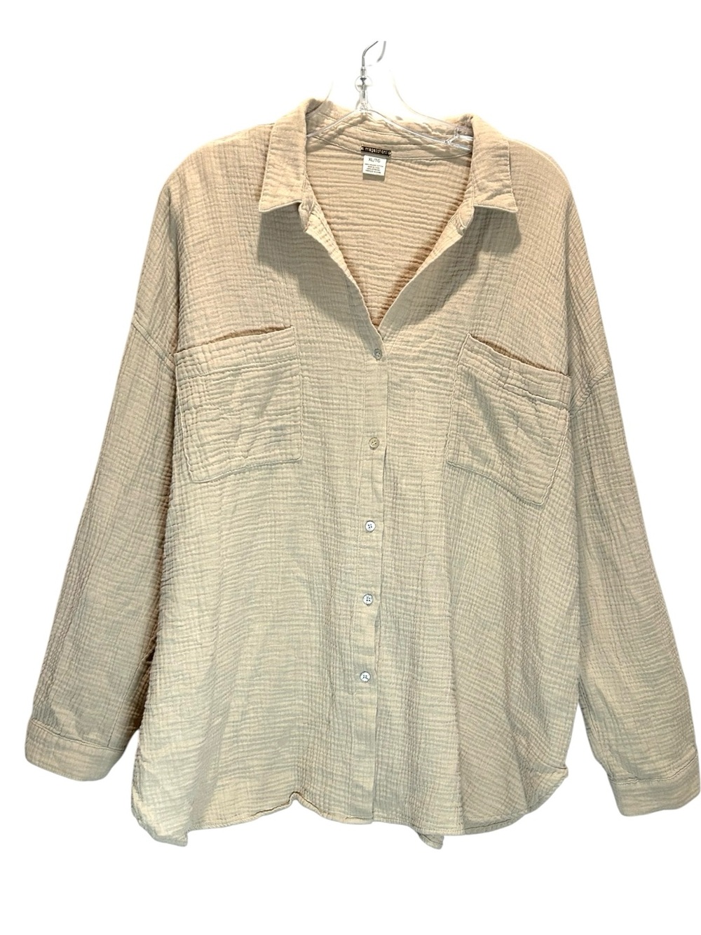 Magaschoni Women’s Beige Organic Cotton Double Gauze Shirt - Extra Large